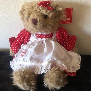 Vintage Russ Brittany Plush Bear heart dress apron I Love You